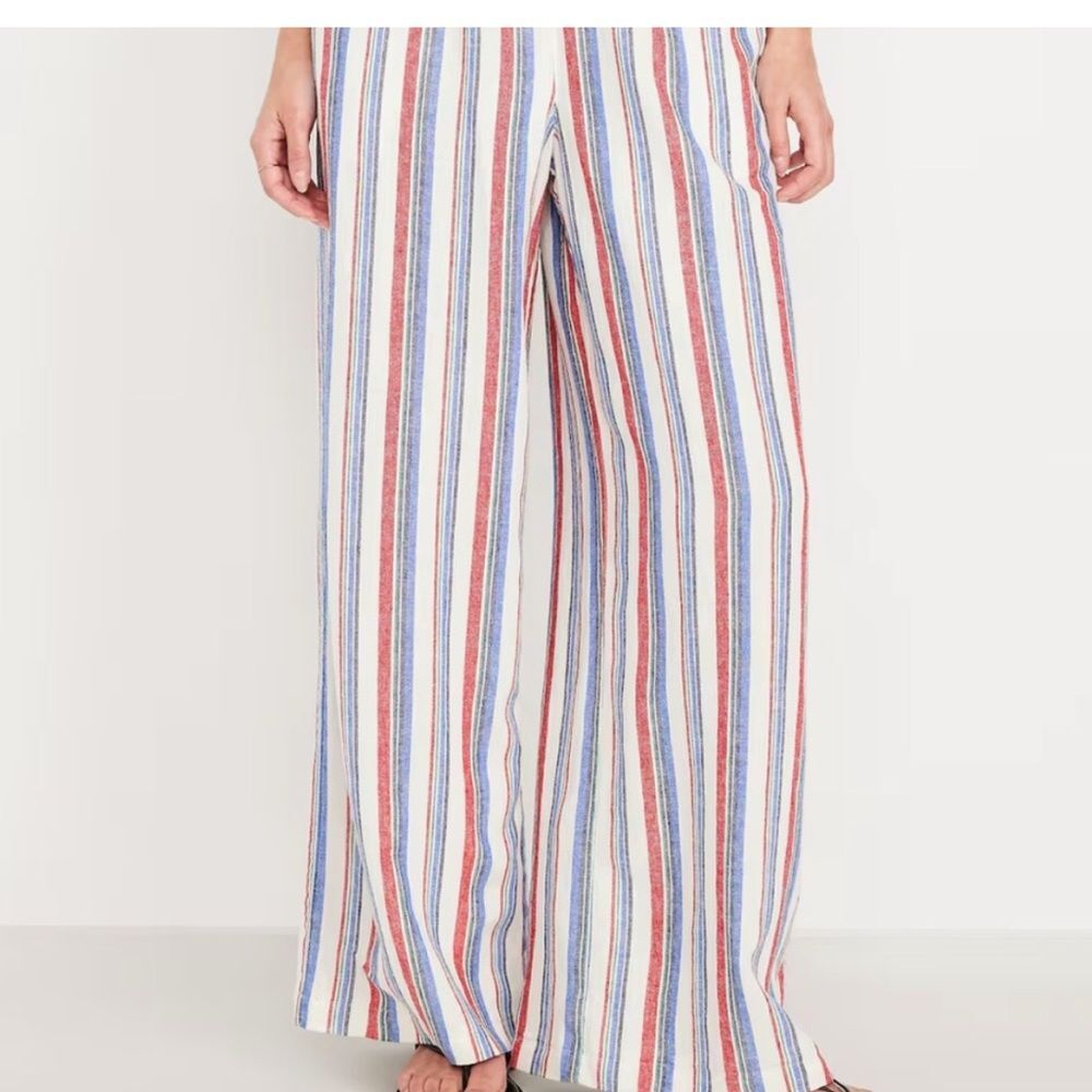 Old Navy XXL Women’s High rise Wide Leg Striped Pants Red, Blue, White